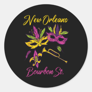 French New Orleans Mardi Gras Souvenir Bourbon Str Classic Round Sticker