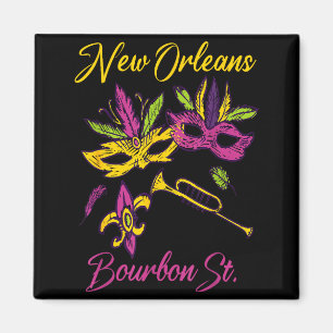 French New Orleans Mardi Gras Souvenir Bourbon Str Magnet