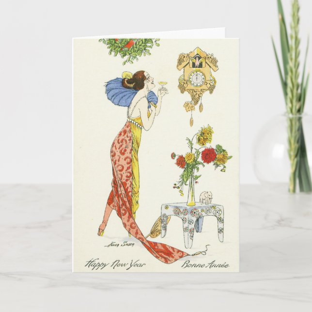 French New Year Red Holiday Card (Front)