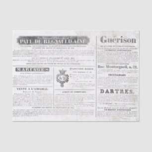 French Newspaper Ads Crown Marriage Decoupage Tissue Paper