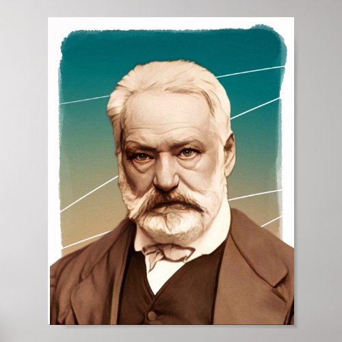 French Novelist Victor Hugo illustration  Poster