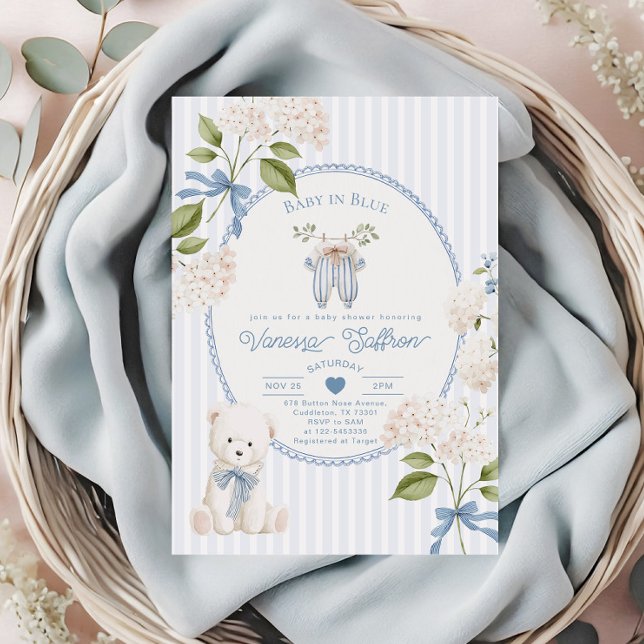 French Nursery Baby Shower Coquette Baby in Blue Invitation (Creator Uploaded)