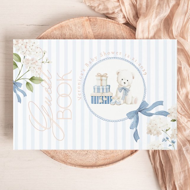 French nursery Coquette Teddy Bear Baby Boy Shower Foil Guest Book (Creator Uploaded)