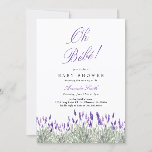 French Oh Bebe Lavender Gender Neutral Baby Shower Invitation