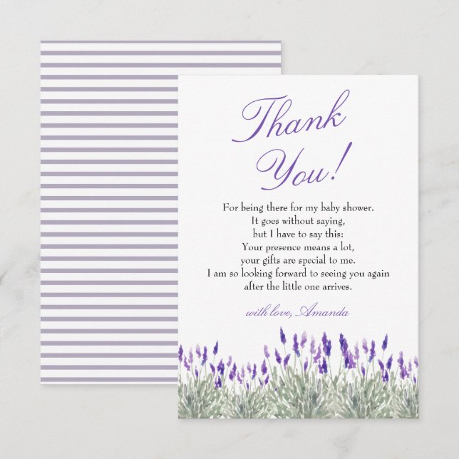 French Oh Bebe Lavender Gender Neutral Baby Shower Thank You Card (Front/Back)