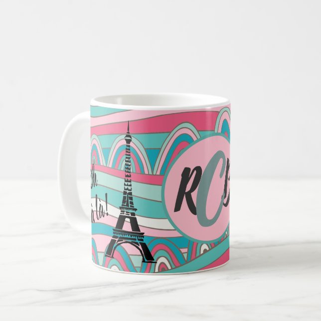 French Oh la la! Paris Eiffel Tower Monogram Coffee Mug (Front Left)
