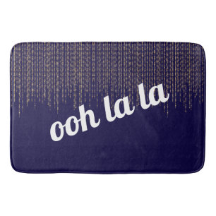 French Ooh La La Navy Blue Gold String Lights Bath Mat