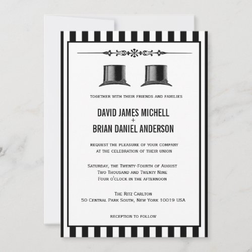 French Ornate Vintage Top Hat Gay Wedding Invites