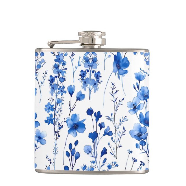 French Paper Wildflowers Pattern Design-98186 Flask (Front)