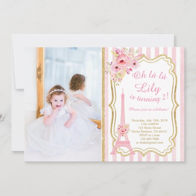 French Paris Birthday Invitation for Girl (Front)