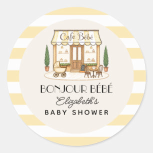 French Paris Cafe Bébé Gender Neutral Baby Shower Classic Round Sticker