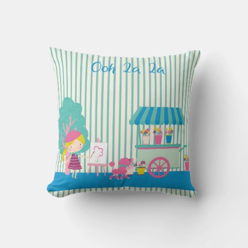 French Paris Design with Flower Cart  Painter Throw Pillow