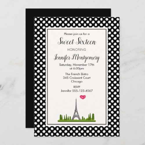 French Paris Eiffel Tower Sweet Sixteen Birthday Invitation