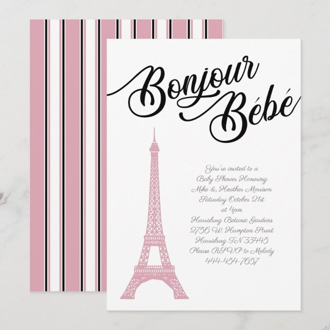 French Paris Pink Baby Shower Girl Parisienne Invitation (Front/Back)