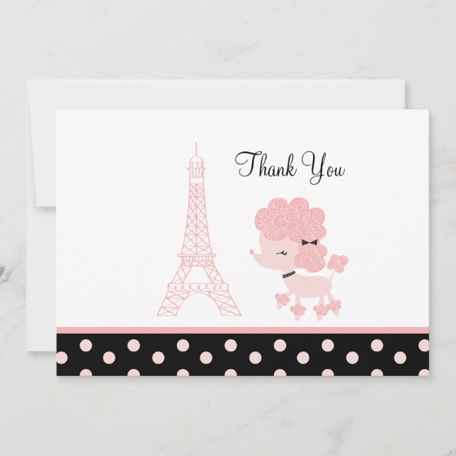 French Paris Pink Poodle Flat Card Thank you note (Front)