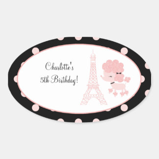 French Paris Poodle Oval Favor Sticker