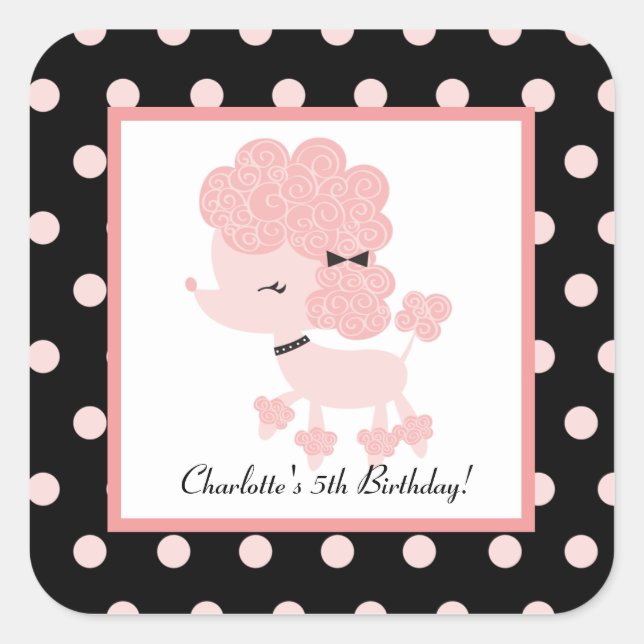 French Paris Poodle Square Favor Stickers (Front)