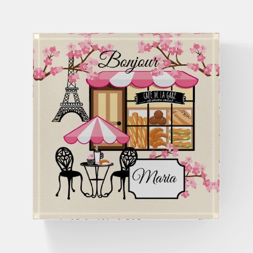 French Paris Theme Pink and Black Paperweight 