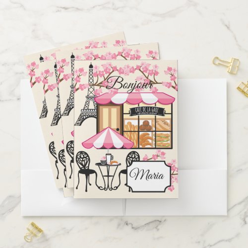 French Paris Theme Pink and Black Pocket Folder 