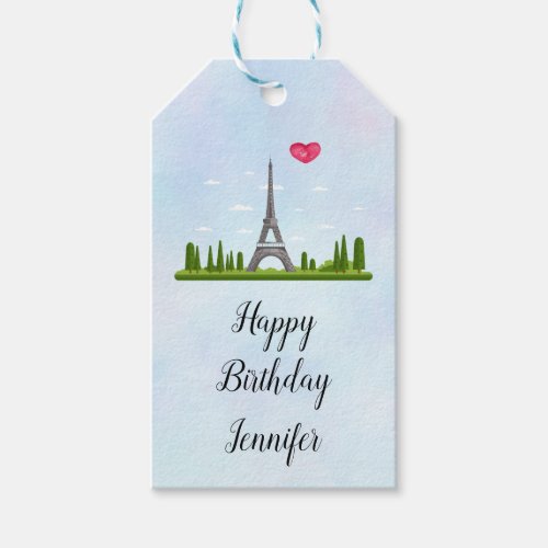 French Paris with Eiffel Tower Birthday Gift Tags