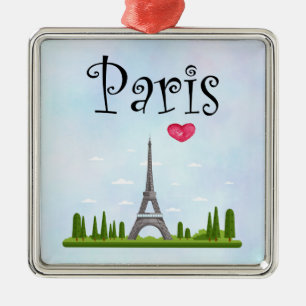 French Paris with Eiffel Tower Metal Ornament