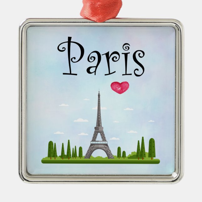 French Paris with Eiffel Tower Metal Ornament (Front)