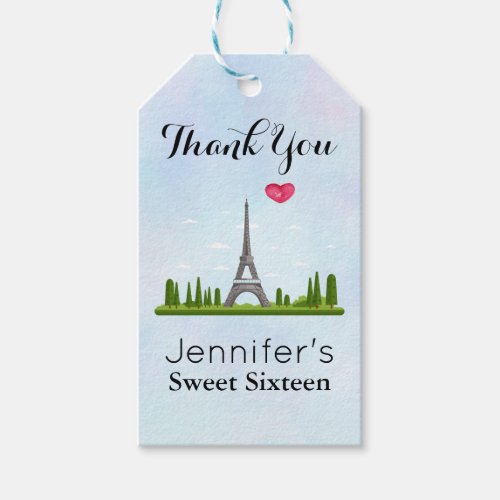 French Paris with Eiffel Tower Sweet Sixteen Gift Tags