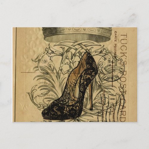 french parisian girly crown stiletto fashionista postcard