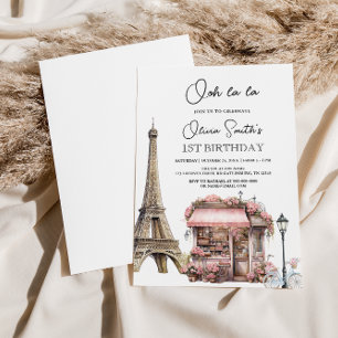 French Parisian Paris Cafe Tea Party Birthday Invitation