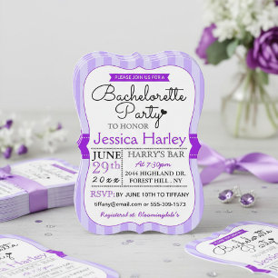 French Parisian Purple Stripes Bachelorette Party Invitation