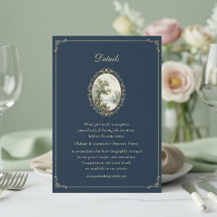 French Pastoral Navy Blue & Gold Wedding Detail Enclosure Card