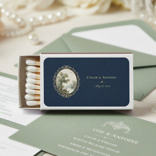 French Pastoral Navy Blue & Gold Wedding Matchboxes