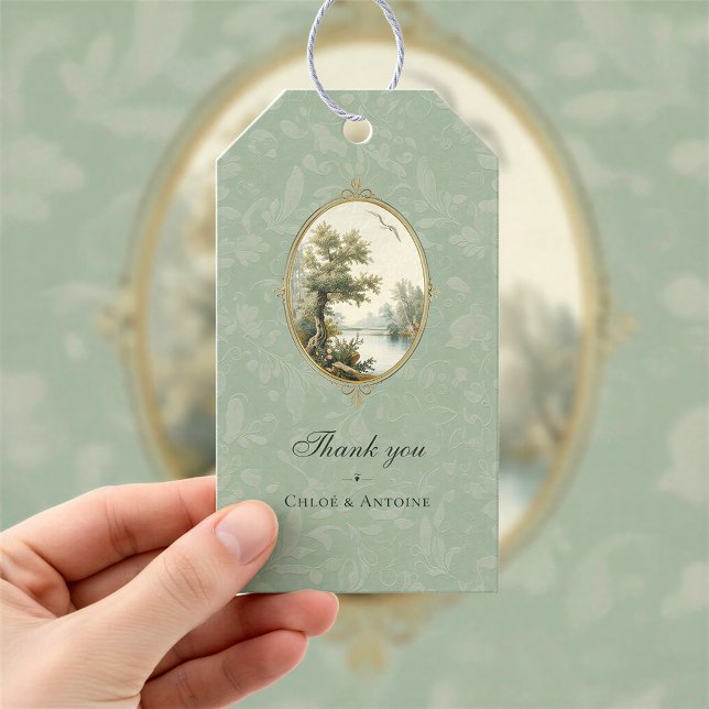 French Pastoral Sage Green Wedding Gift Tag (Creator Uploaded)