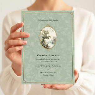 French Pastoral Sage Green Wedding Invitation