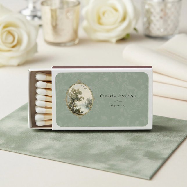 French Pastoral Sage Green Wedding Matchboxes (Creator Uploaded)