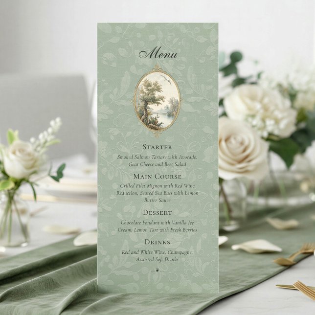 French Pastoral Sage Green Wedding Menu Card (Creator Uploaded)