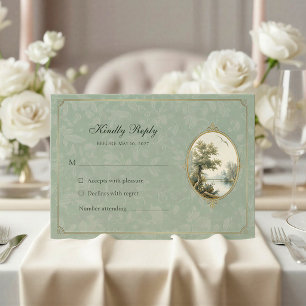 French Pastoral Sage Green Wedding Response Card