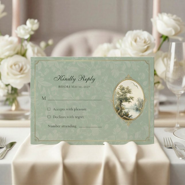 French Pastoral Sage Green Wedding Response Card (Creator Uploaded)