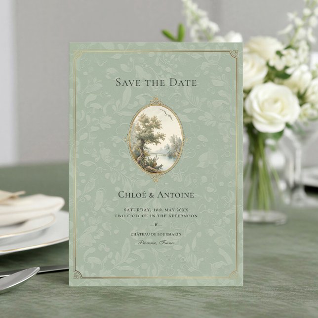 French Pastoral Sage Green Wedding Save The Date (Creator Uploaded)