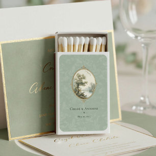 French Pastoral Sage Green Wedding Vertical Matchboxes