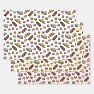 French Pastries Sweet Macaron Pattern Wrapping Paper Sheets