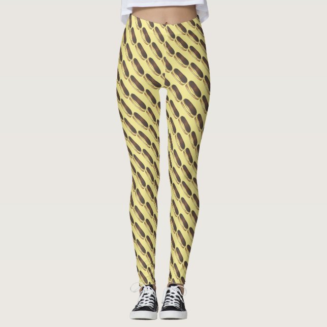 French Pastry Chocolate Custard Eclair Baking Food Leggings (Front)