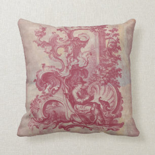 French Patina Vintage Red Toile Pompei Colors Throw Pillow