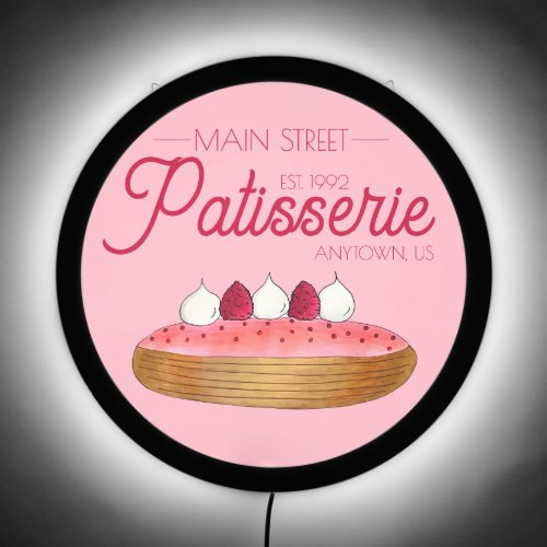 French Ptisserie Choux Pastry Bakery Pink Eclair  LED Sign