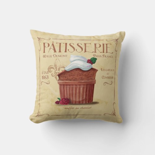 French Patisserie Decor Chocolate Souffle Throw Pillow