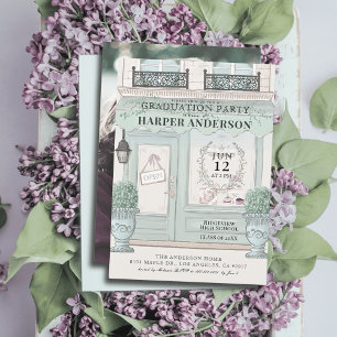 French Patisserie Paris Green Graduation Photo Invitation