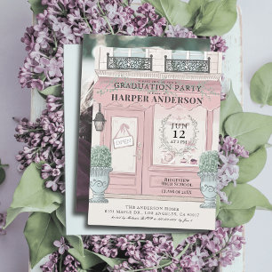 French Patisserie Paris Pink Graduation Photo Invitation