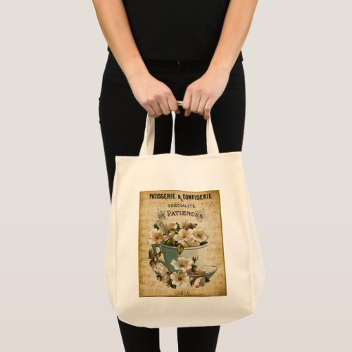 French Patisserie Vintage Flower Cup Tote Bag