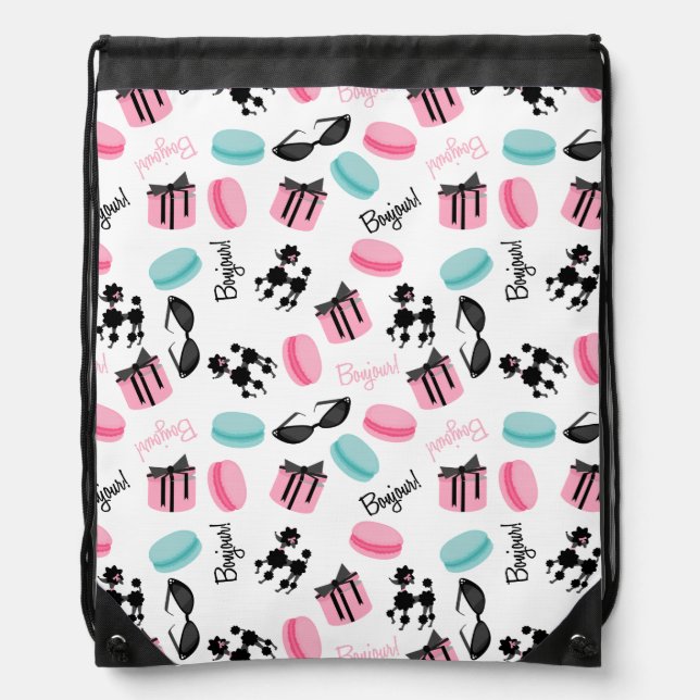 French Pattern Drawstring Backpack (Front)