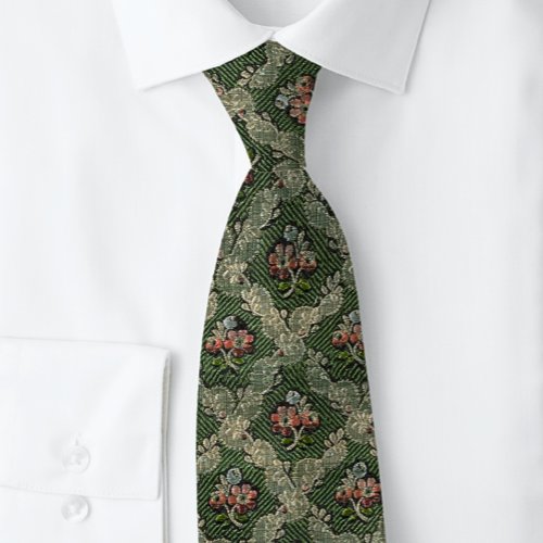 French Pattern Green Peach Renaissance  Neck Tie